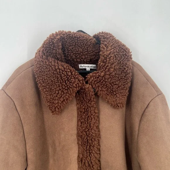 Reformation Talli Shearling Faux Suede Fur Jacket In Chocolate Brown - Picture 2 of 10